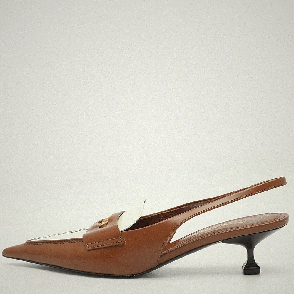 Miu Miu Penny Größe 39,5 Braun Leder Slingback Loafer Sandalen
