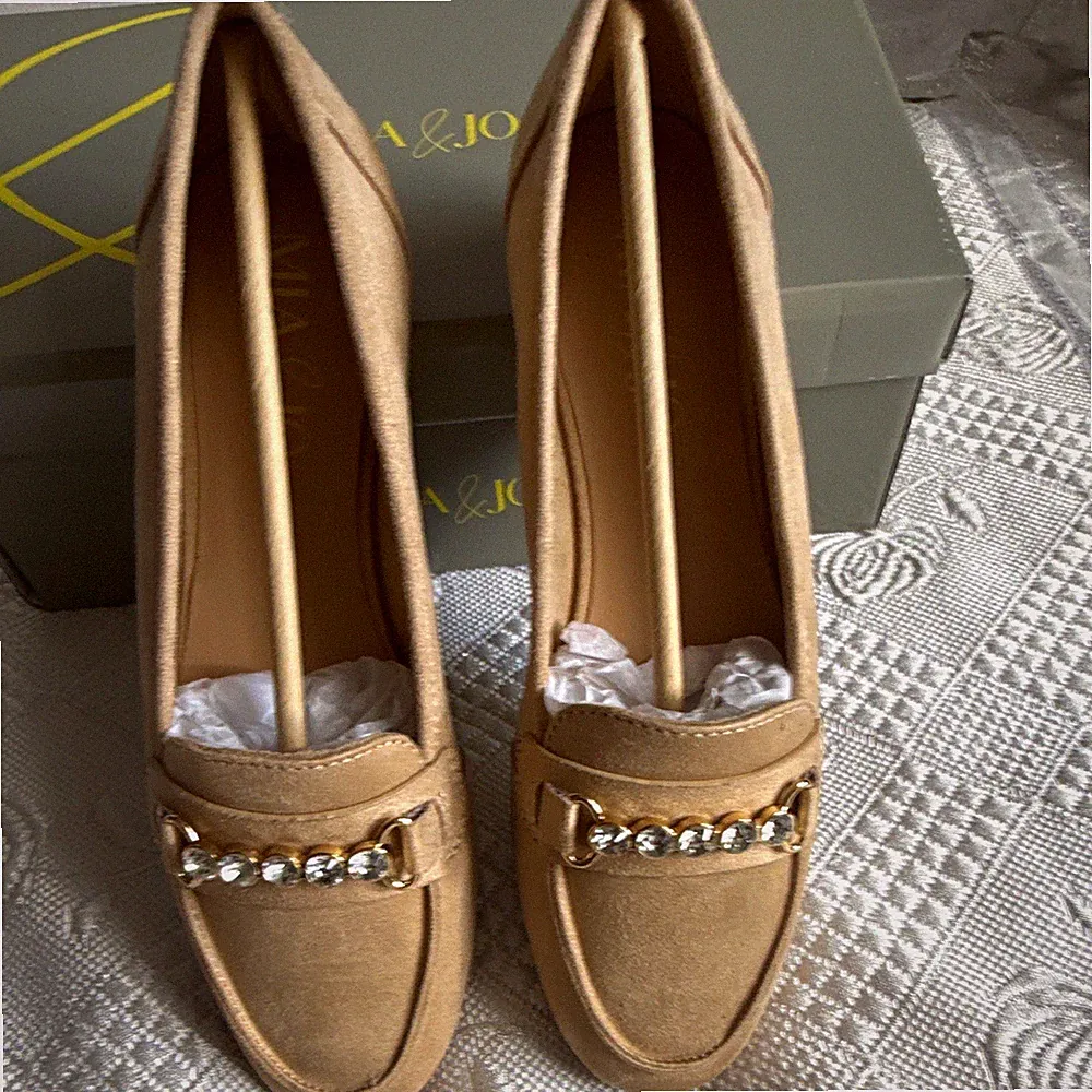 MJ&JO Damen Slipper Loafer Wildleder Velours Beige Strass Slip-On EU 38