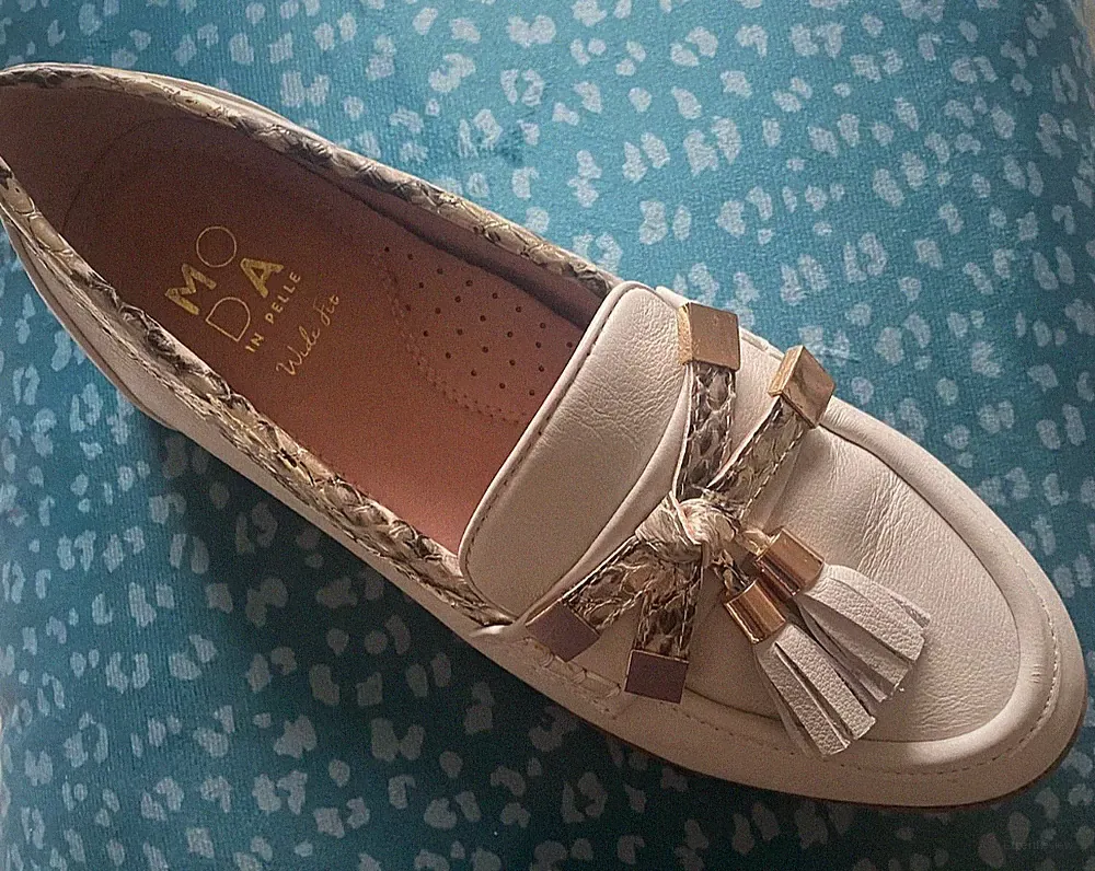 Moda In Pelle Gr. 37 UK 4 Wide Fit Enleena Schlangenleder Quaste HALBSCHUHE SCHUHE
