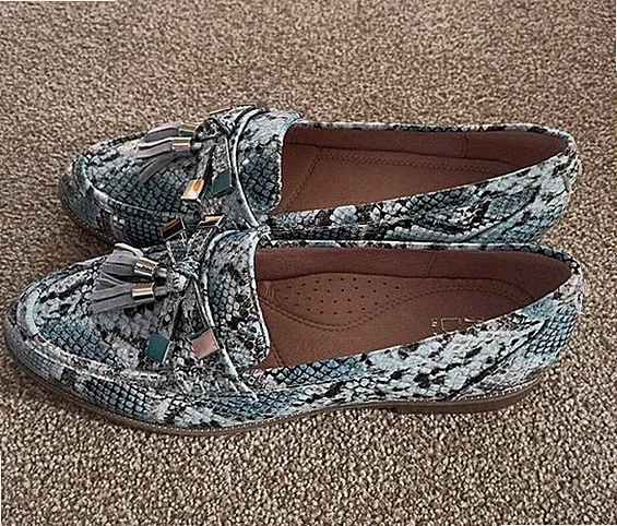 Moda in Pelle Größe UK 6,5 EU40 Schuhe Leder Quaste Halbschuhe Denim Schlange Neu