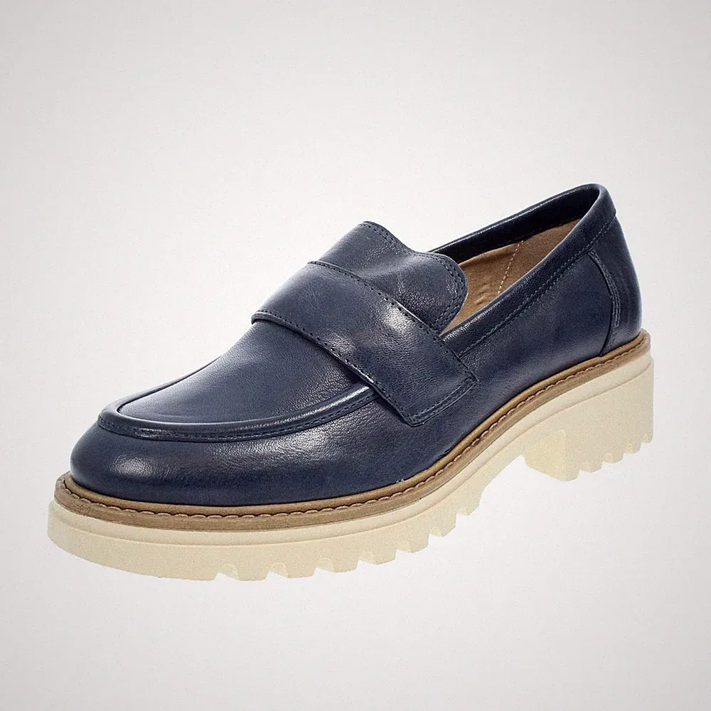 Mode Fashion Leder Halbschuhe mit blauem Panzer - Größe 36 Damenschuhe