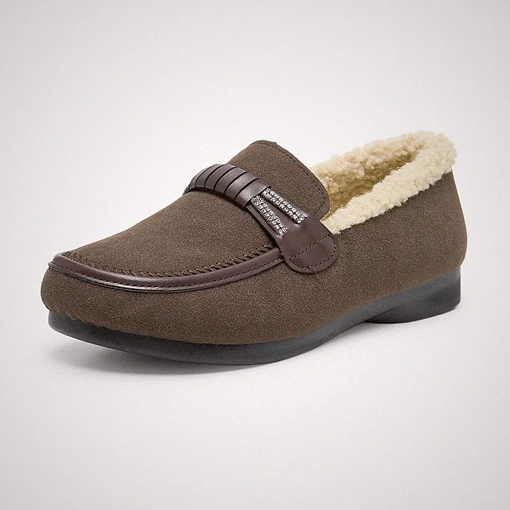 Mokassins Hausschuhe Damen Winter Warme Loafers für Frauen Braun 39 EU
