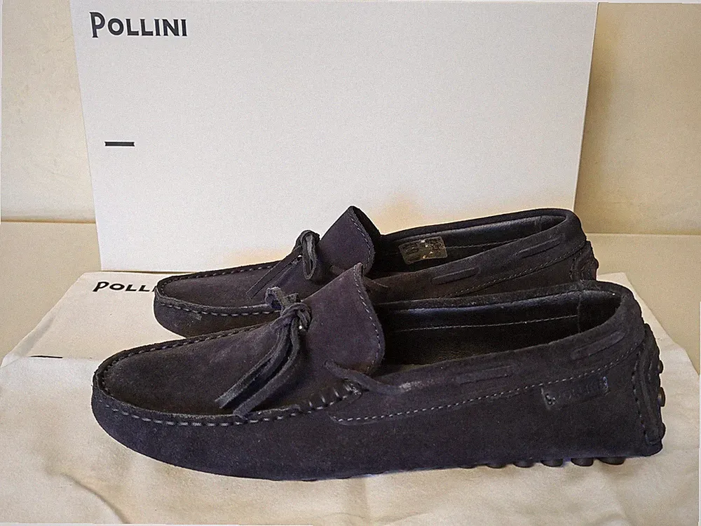 🇮🇹 Mokassins POLLINI Italien Gr. 39 39,5 Loafers Wildleder Navy Blau NEU Luxus