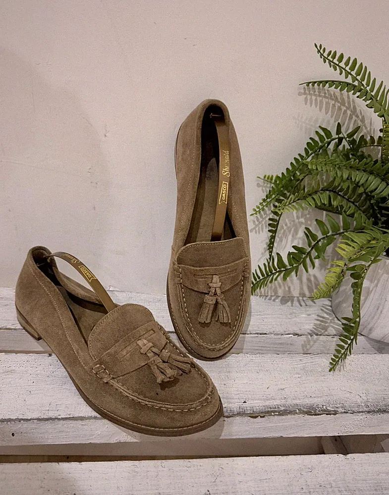 Monsoon Accessorize Taupe Echtleder Wildleder Quaste Halbschuhe Schuhe UK 8 41