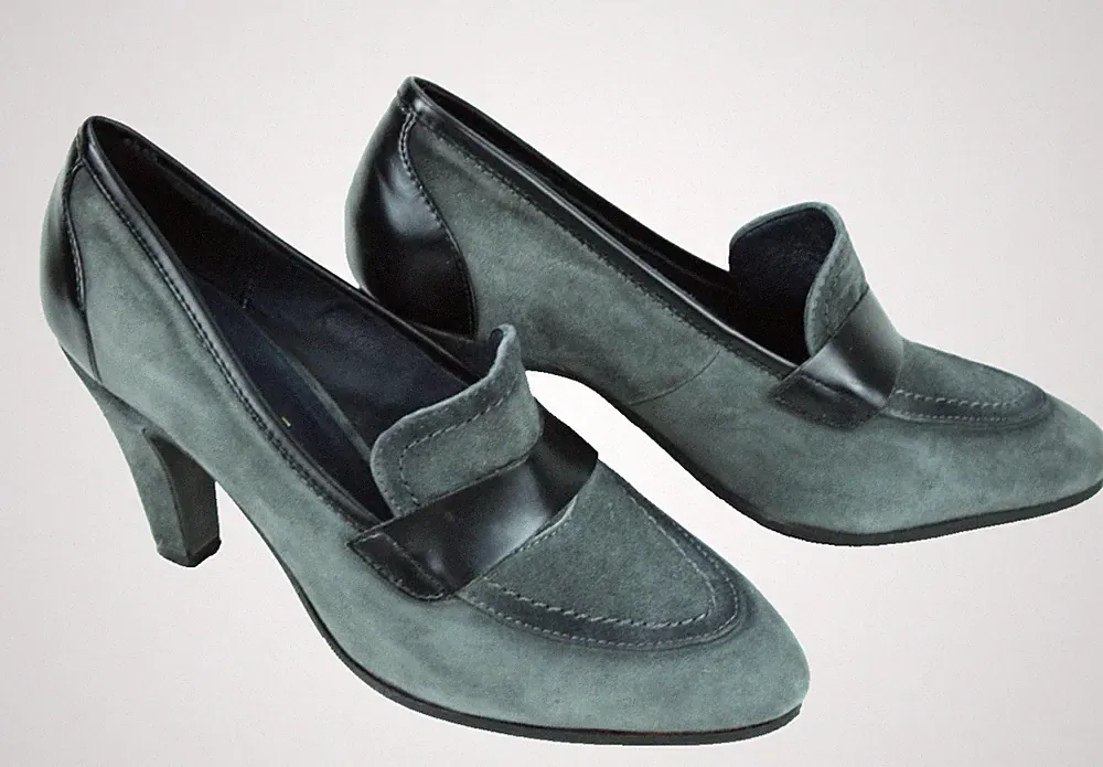 More & More Pumps Loafer Gr. 36 Leder Suede grau schwarz hoher Absatz Damen FS93