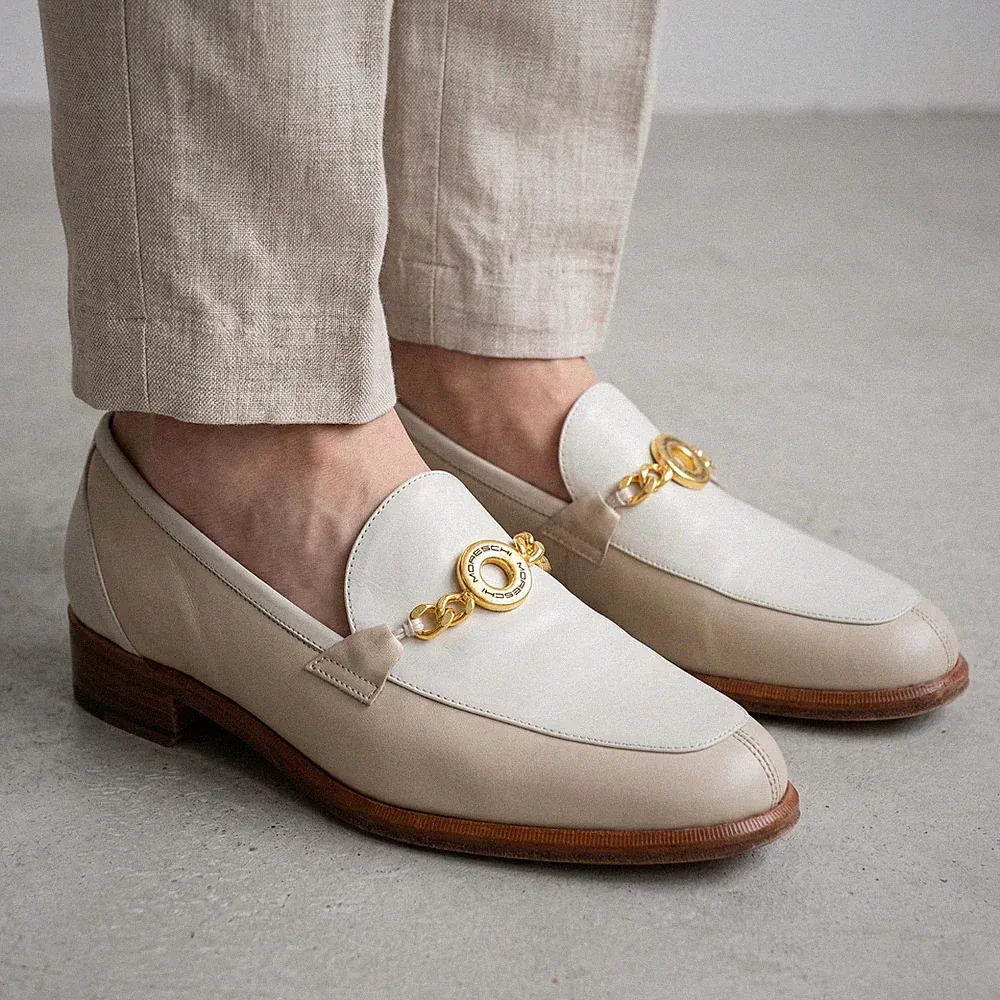 Moreschi Damen UK 4 EU 37 Beige Leder Loafer Goldkette Made in Italy