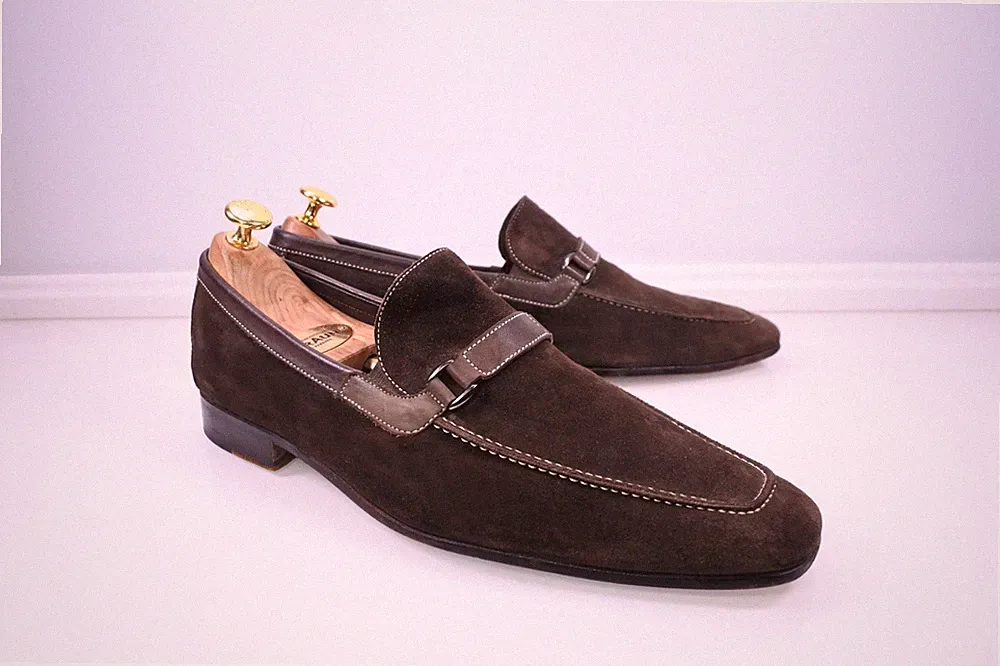 MORESCHI Herren Leder Loafer Mokassin Strap Slipper Braun gr 8 / 42