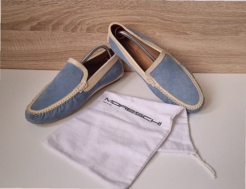MORESCHI Perforierte Leder Penny Loafer Slipper Schuhe Mokassin Gr. 8 = 42
