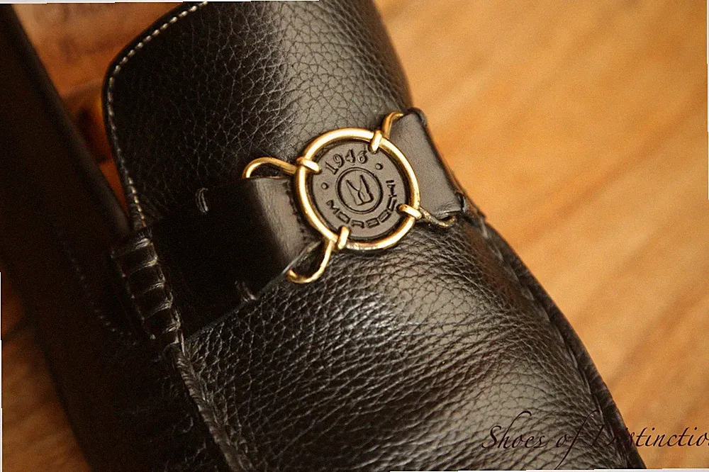 Moreschi schwarz genarbtes Leder Messing Bit Driving Schuhe Halbschuhe Herren...
