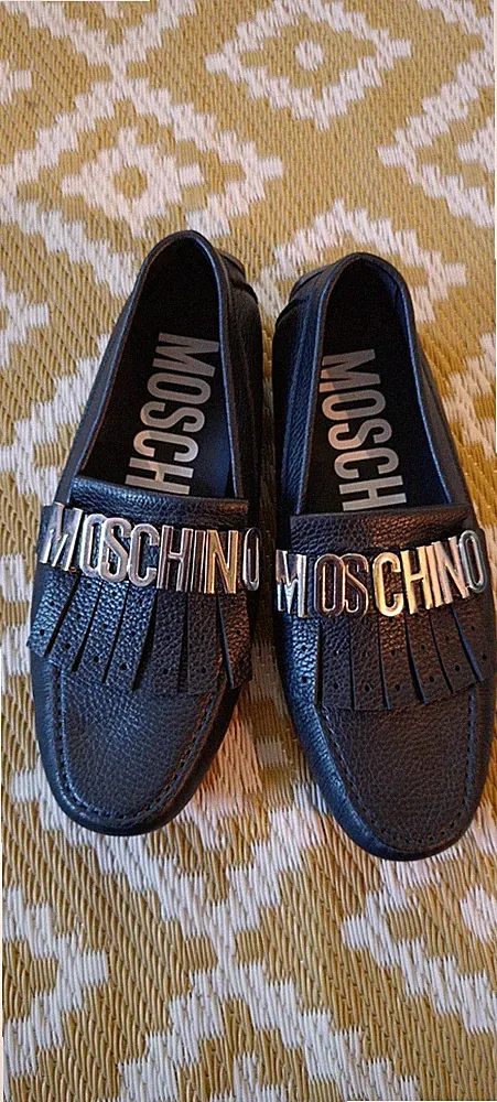 MOSCHINO Herren Loafer Mit Fransen, Schwarz, EU 42, Absatz Komfort