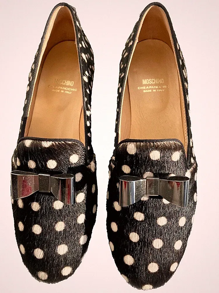 Moschino Loafer black white Halbschuhe Ballerina flach schwarz weiss Gr. 37 Dots