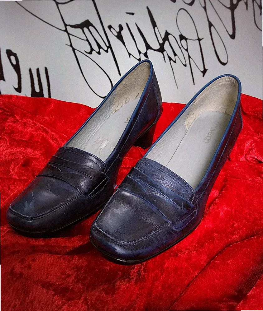 "MOVE'ON" MARKEN-PUMPS NAVYBLAU MAMORIERT 38 LOAFER-STEG 4,5CM-ABSATZ BUSINESS