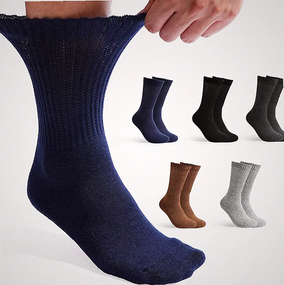 Moyel 5 Paar Unisex Merinowolle Diabetikersocken Herren mit Frottee Merino