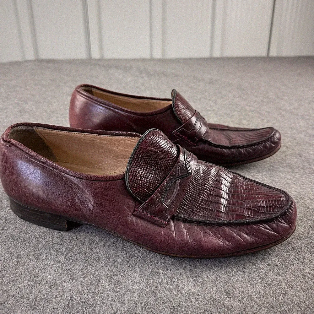 Mr Ricardo Bellagio Schuhe Herren Größe 9 Rot Leder Halbschuh Elegant Slipper Italien