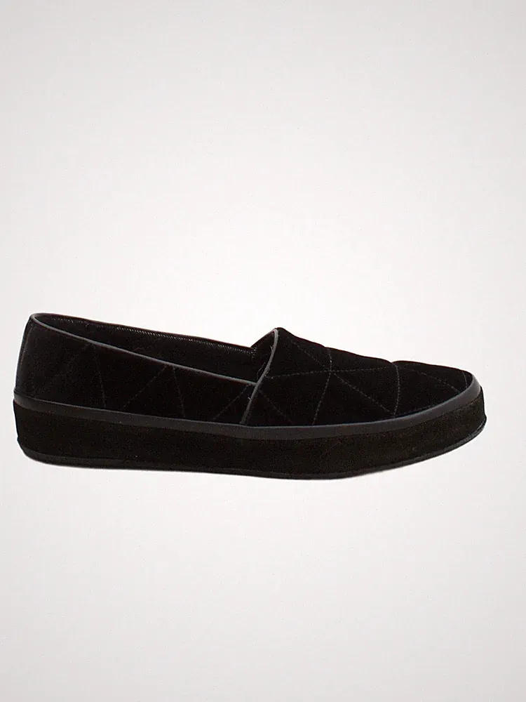 Mulo flache Damenschuhe UK 9 schwarz geometrisches Muster 100 % Wildleder Loafer