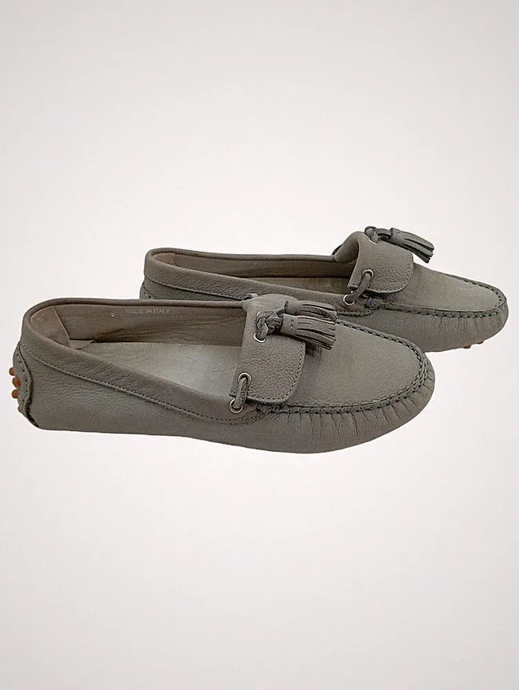 Navyboot Loafer Damen Slipper Leder Grau mit Quaste Gr 36 Casual Alltag