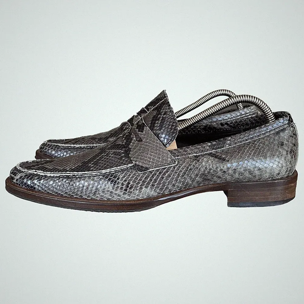 Navyboot Switzerland Leder Schuhe Grau Schlangenhautoptik Halbschuh Herren UK8 EU42