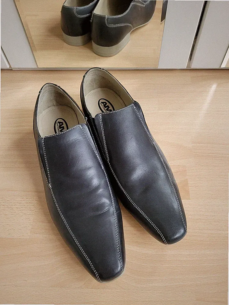 NEU ❗️AM Shoe Company Leder Herren Business Slipper Schuhe Graublau EU 44 SlipOn