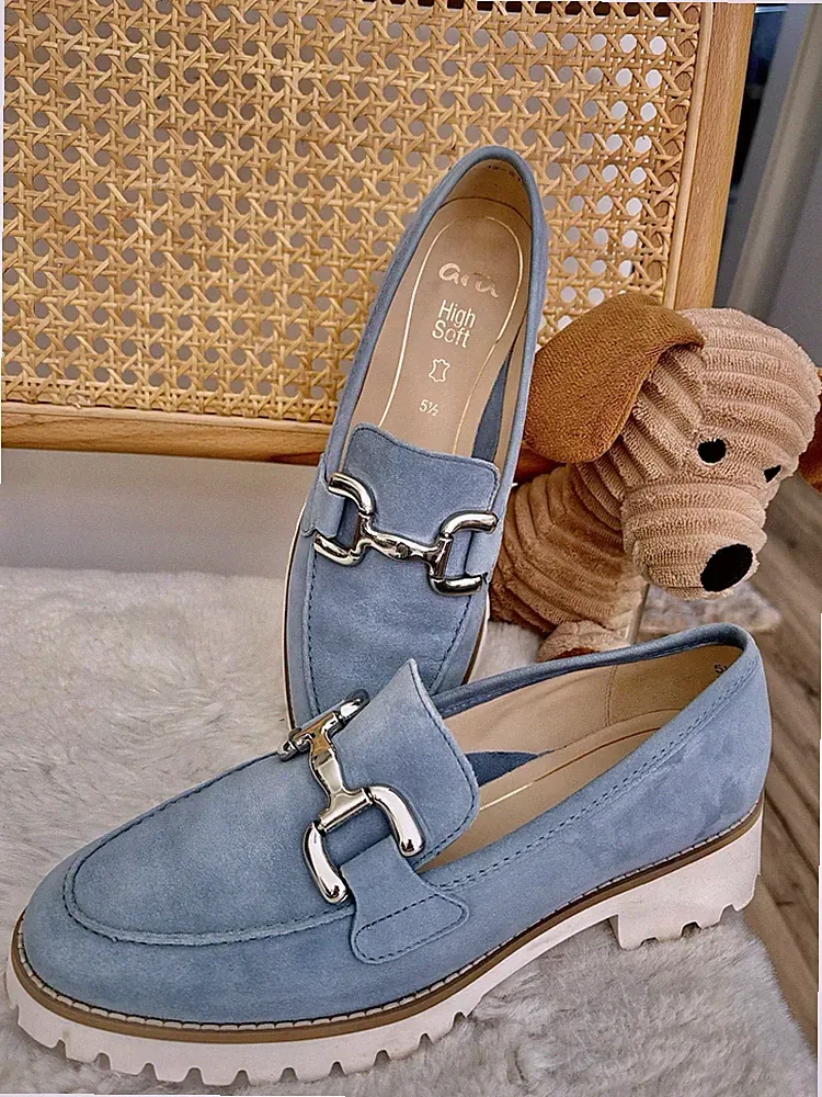 Neu Ara Loafer 38,5 Damen Slipper Halbschuhe Blau High Soft Leder Riek Gabo