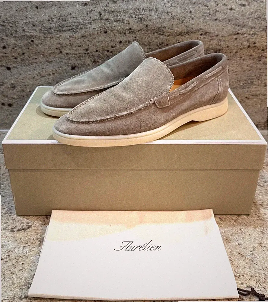 NEU Aurélien Gr. 39 Yacht Loafer Velours Leder Hell Grau NP 335€