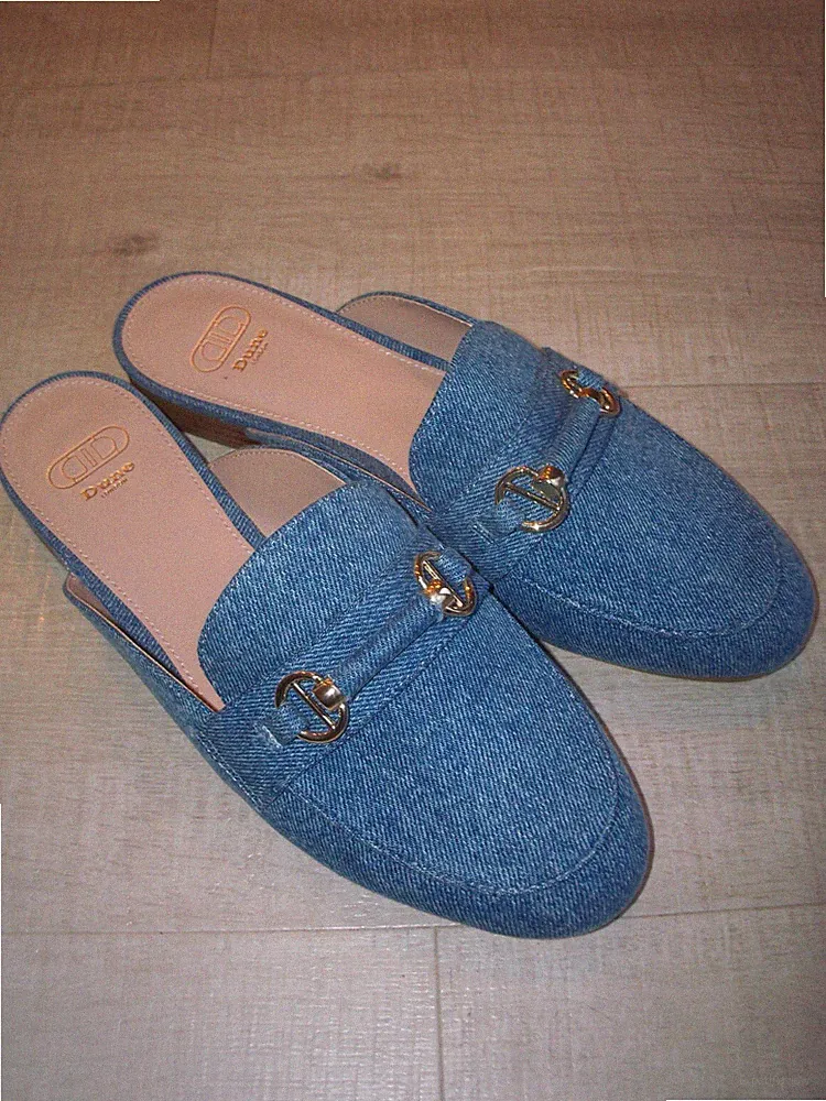 NEU DUNE Glowin Halbschuhe / Sliders - Größe UK 4 - Blue Denim - letztes Paar