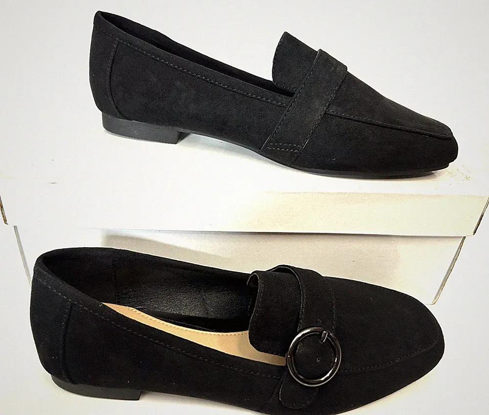 Neu! Dune UK3 EU36 US5 schwarze Mikrofaser Schnallenbesatz Giselle Halbschuhe / flache Schuhe