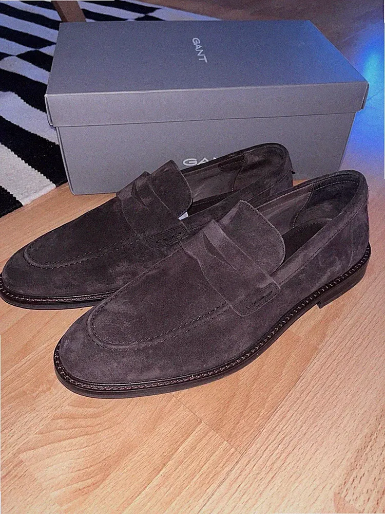 Neu GANT Herren Slipper Loafer Wildleder Braun Slip-On mandelförmige Spitze