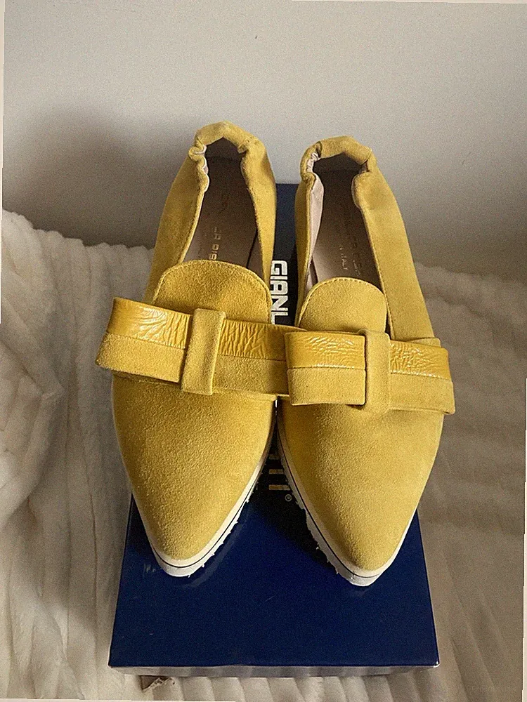 Neu Gianluca Pisati Ballerina Slipper Loafer Gelb Wildleder Gr. 36 NP 149€