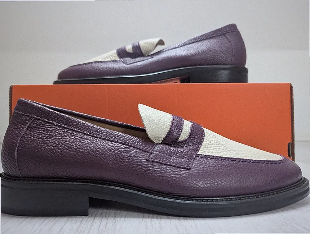 NEU Größe 46 - Aime Leon Dore Penny Loafer Lila Schwarz Weiß Purple Black Leder