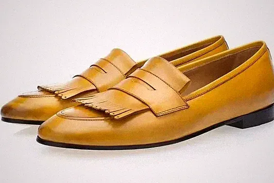 Neu handgefertigt Oxford gelb Leder lässig Slipper Halbschuh Männer Fransen elegante Schuhe
