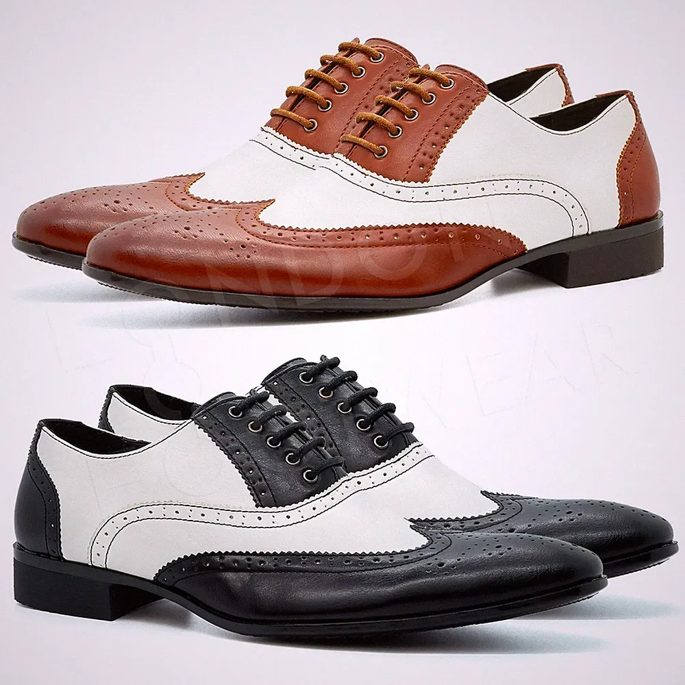 Neu Herren zweifarbig Oxford Halbschuhe Schnürschuhe formell Gangster Schuhe Budapester Gamaschen UK