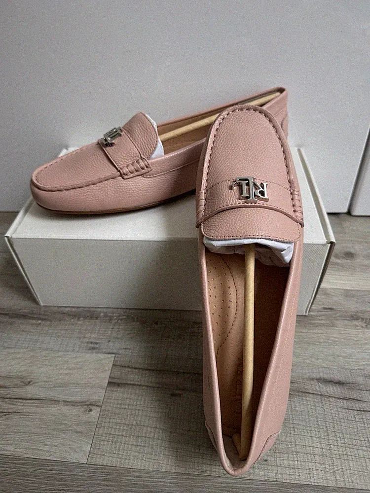 Neu LAUREN RALPH LAUREN Rosa Sun Blush Leder Barnsbury Halbschuhe. UK 4,5
