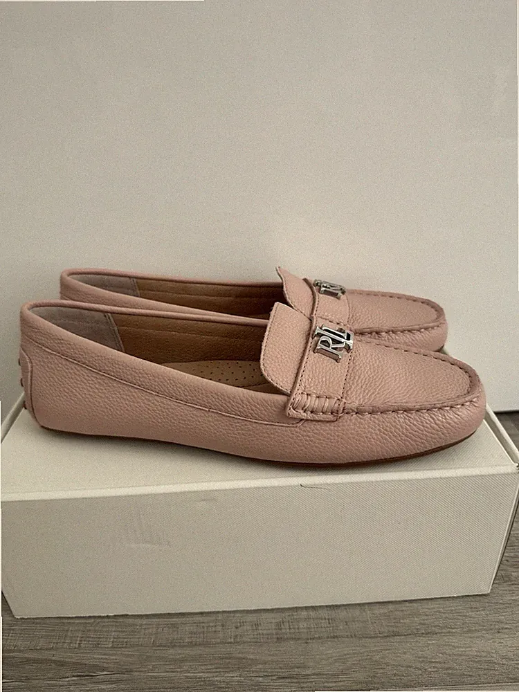 Neu LAUREN RALPH LAUREN Rosa Sun Blush Leder Barnsbury Halbschuhe. UK 4