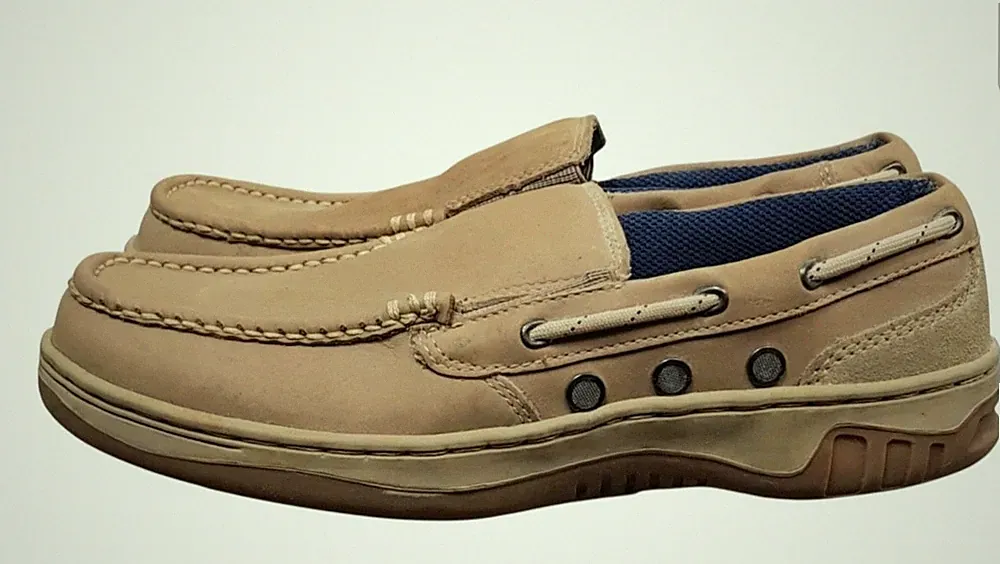 Neu M&S Leder Bootsschuhe Loafer UK 7 EU 40,5 beige Slipper bequem UVP 45£