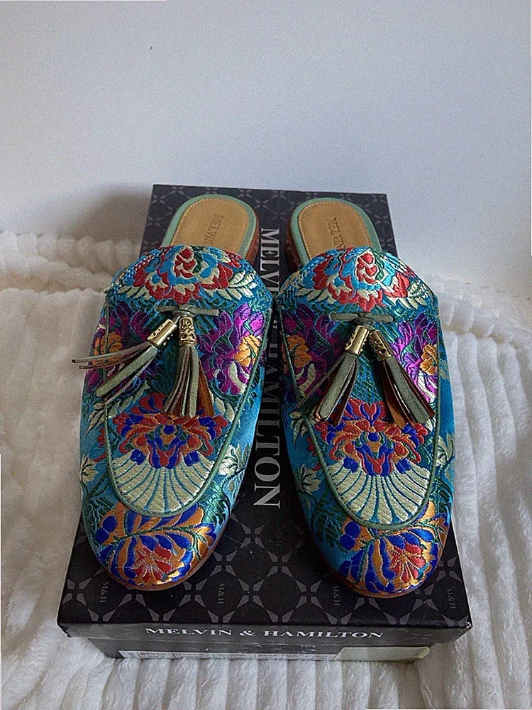 Neu Melvin & Hamilton Slipper Mules Pantoletten Clogs Loafer Gr. 38 Blau NP 180€