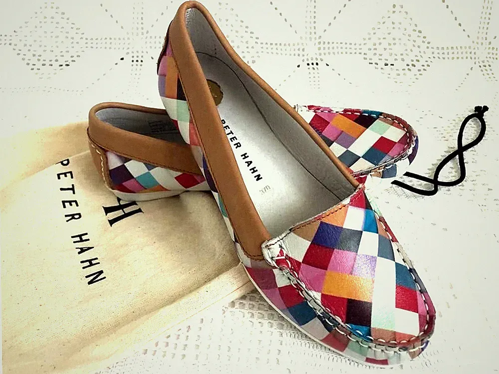 Neu mit Etikett Peter Hahn hochwertige mehrfarbige Leder Halbschuhe Mokassins Schuhe EU 37, UK 4