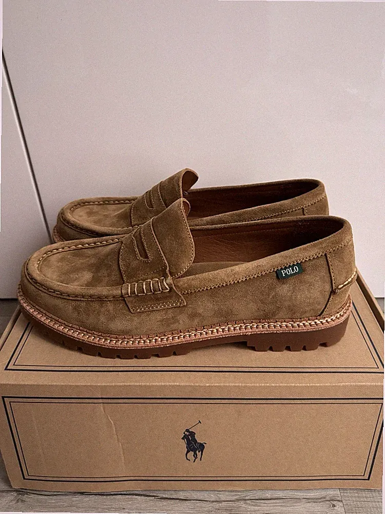 Neu Polo Ralph Lauren Jett Penny Wildleder wüstenbraun Halbschuhe, Schuhe UK 12