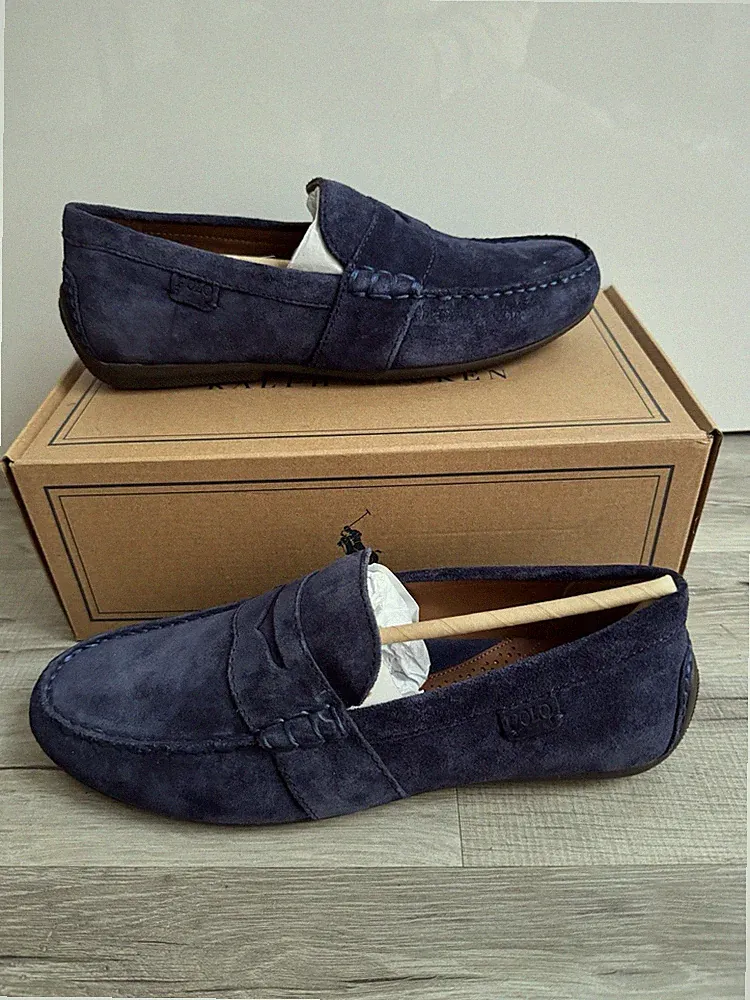 Neu Polo Ralph Lauren Reynold Navy Wildleder Driver Halbschuhe Schuhe UK 8, EUR 42