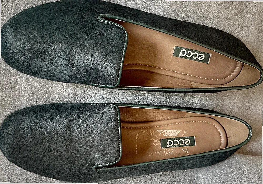 NEU SCHÖN Loafer Ballerina Mokassin ECCO Gr.39 Pelz-Leder Grau-Anthrazit NP149€
