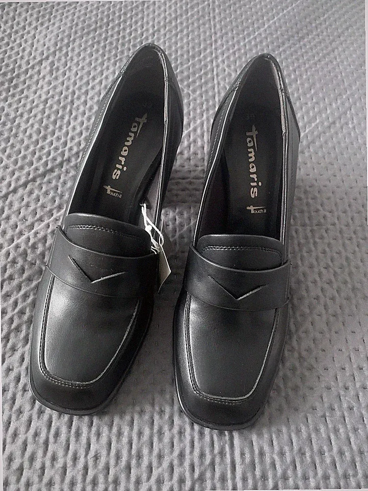 NEU! Tamaris, Leder Loafer mit Absatz; Gr. 39, schwarz