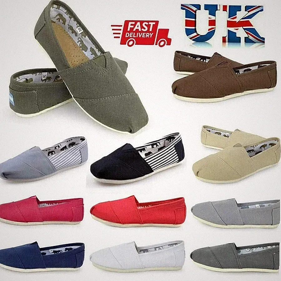 NEU TOM Unisex Schuhe Slipper Freizeit Flats Solid Canvas Freizeit Halbschuhe Schuhe UK