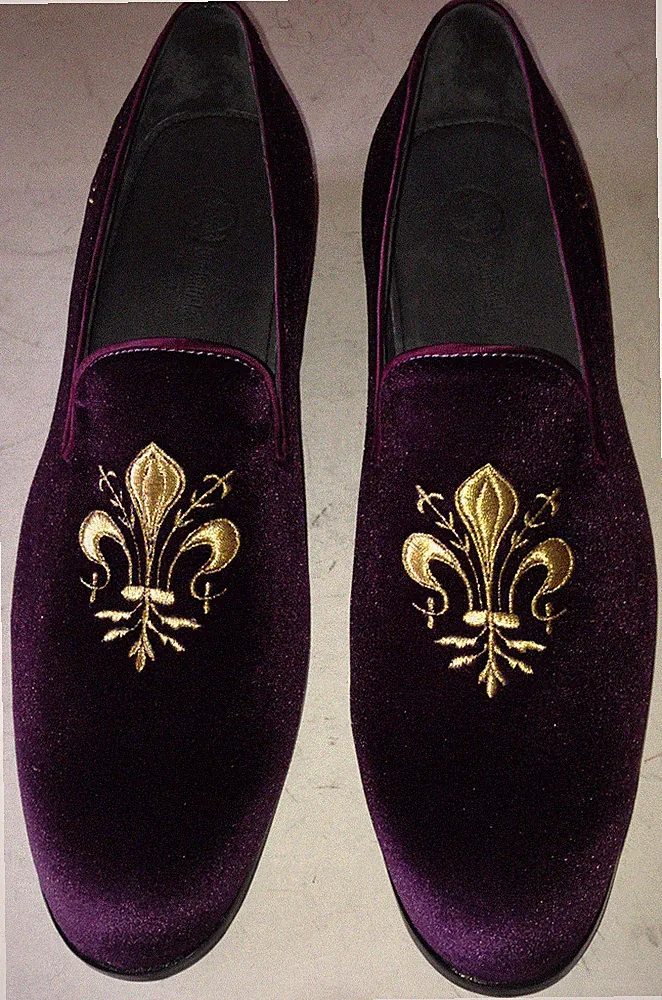 Neue handgefertigte bestickte lila Samt Loafer Freizeit elegante Leder Slipper Schuhe