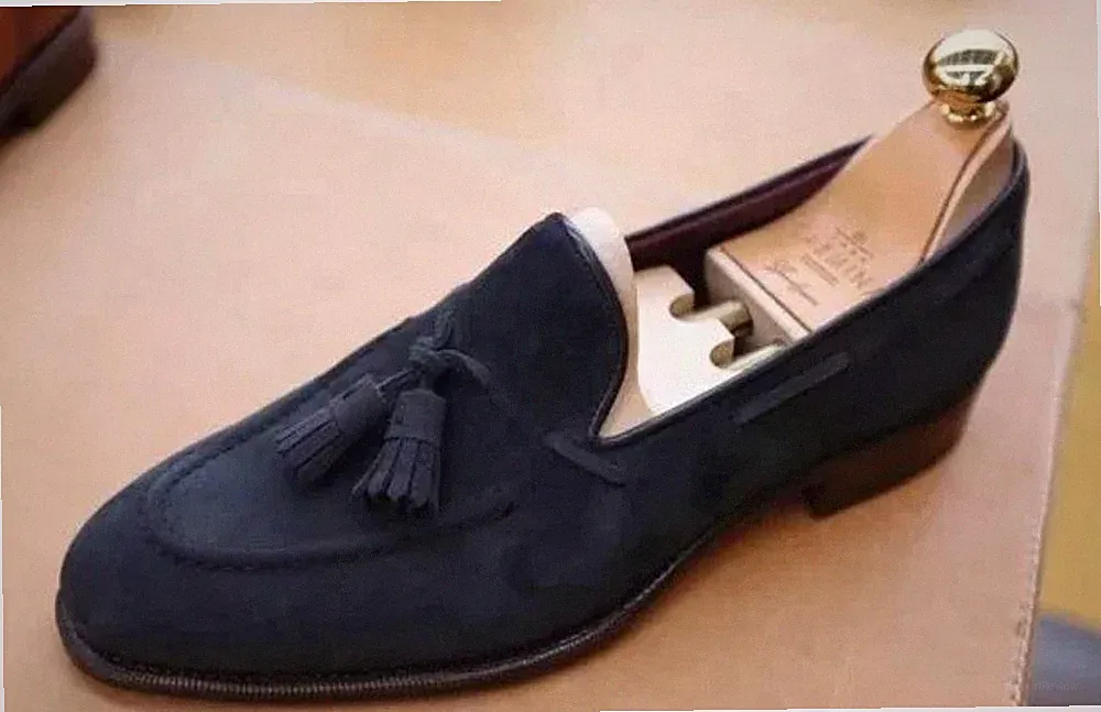 Neue handgefertigte Loafer Party Quaste Slipper Freizeit elegant blau Wildleder Leder Schuhe