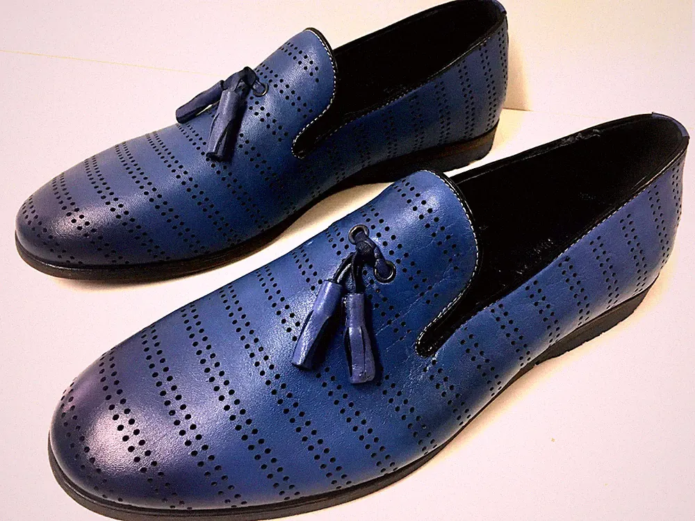 NEUE MODE MOCASSIN MOKASSIN LOAFER BLAU LEDER HERRENSCHUHE LOCHDESIGN SLIPPER