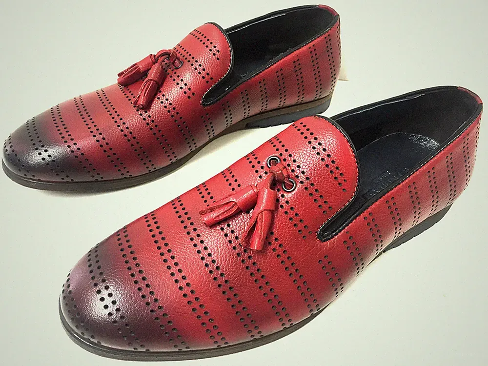 NEUE MODE MOKASSIN RED MOCASSIN LOAFER ROT LEDER HERRENSCHUHE LOCHDESIGN SLIPPER