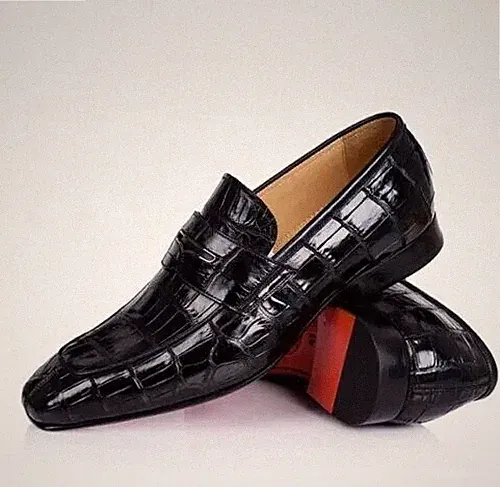 Neues handgemachtes schwarzes echtes Krokodil-Loafer-Kleid für Herren / formelle