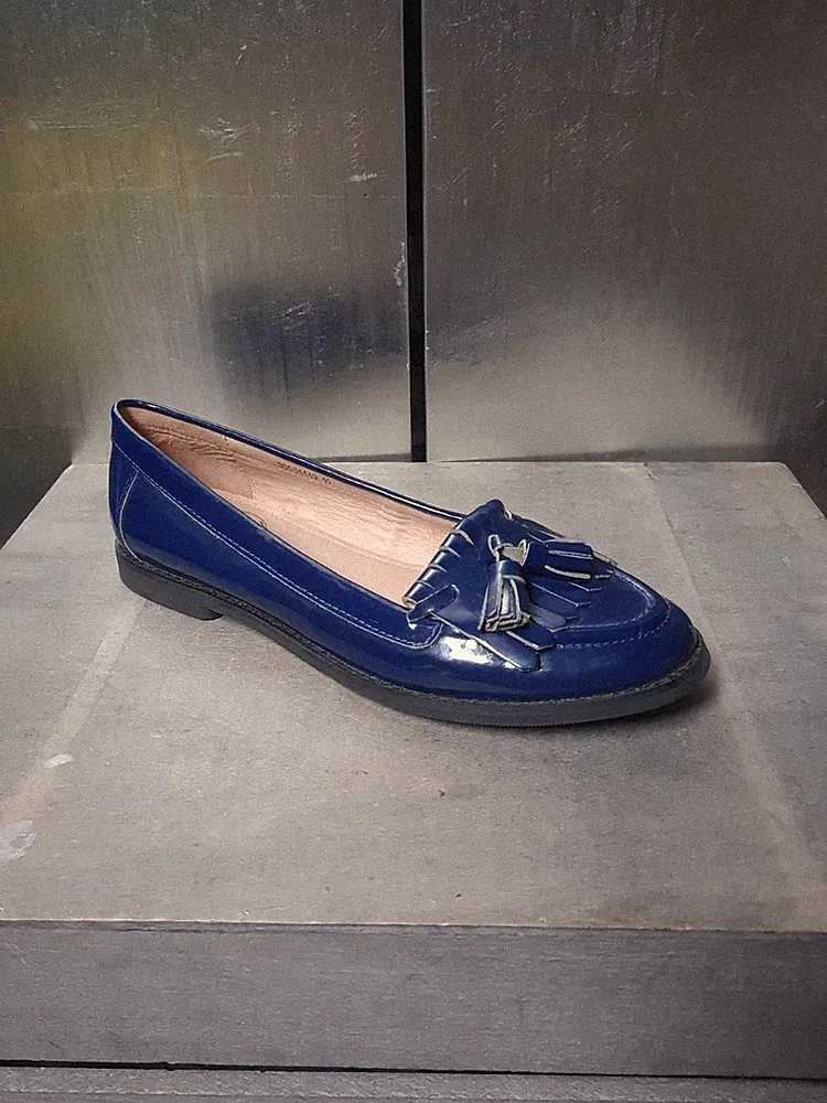 Neuwertig SI BARCELONA Lackleder Ballerinas Gr 40 dunkelblau Slipper Loafer 2115