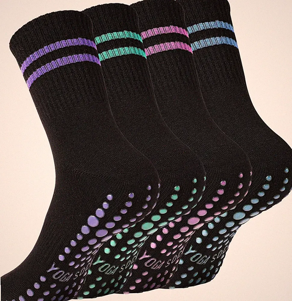 Newofview 4 Paar 37-42 Rutschfeste Socken Damen Stoppersocken Yoga Griffen