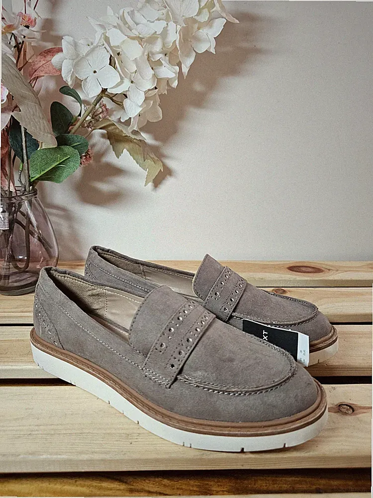 Next Forever bequeme Damen-Slipper taupefarben Wildlederimitat Slipper UK 3,5 neu mit Etikett