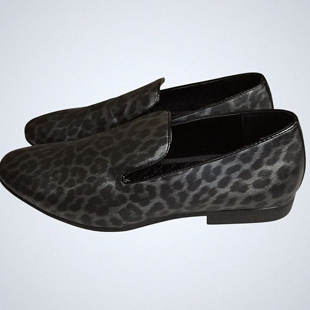 Next Schuhe Herren 10 schwarz silber Tier Leopardenmuster Halbschuh Samt gesteppt gefüttert